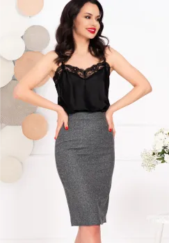 Fusta eleganta midi din lana gri imagine