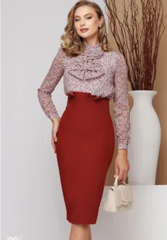 Fusta eleganta office bordo conica cu pliuri in talie imagine
