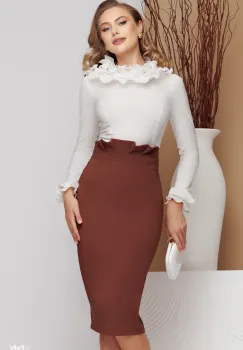 Fusta eleganta office maro conica cu pliuri in talie imagine