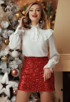 Fusta eleganta rosie mini Fofy din catifea cu paiete imagine