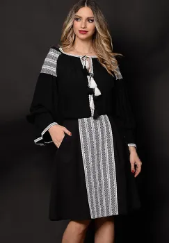 Fusta in clos din stofa cu broderie alba traditionala imagine