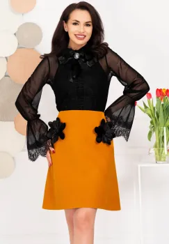 Fusta in clos mustar cu flori 3D handmade imagine