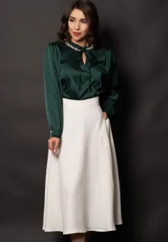 Fusta midi alba in clos cu buzunare laterale imagine