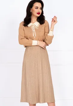 Fusta midi bej din tricot cu talie elastica imagine