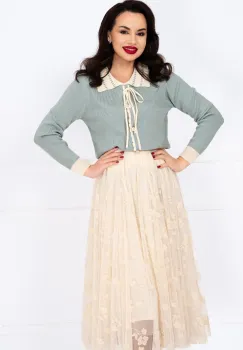 Fusta midi din tulle crem cu model floral imagine