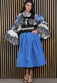 Fusta midi eleganta Cant al Cerului cu insertie din dantela imagine