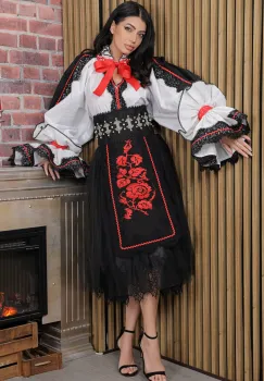 Fusta midi eleganta din tulle negru cu insertie de dantela Legendaria by Venezia imagine