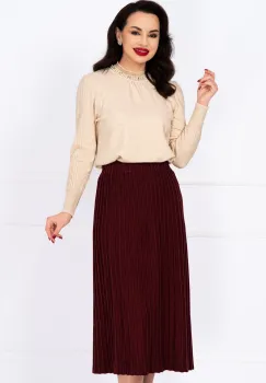 Fusta midi grena din tricot cu talie elastica imagine