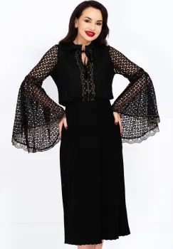 Fusta midi neagra din tricot cu talie elastica imagine