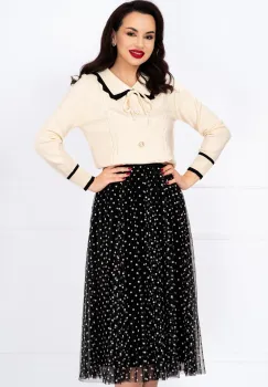 Fusta midi neagra din tulle cu buline albe imagine