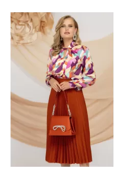 Fusta midi plisata caramizie Pretty Girl in clos imagine