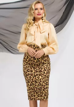 Fusta midi Pretty Girl conica cu imprimeu leopard imagine