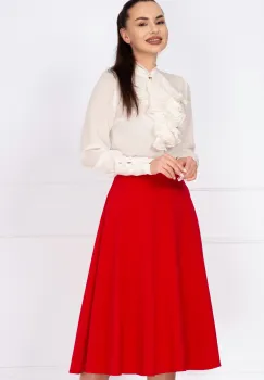 Fusta midi rosie in clos cu buzunare laterale imagine