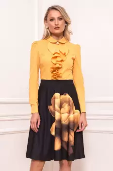 Fusta neagra cu imprimeu floral galben imagine