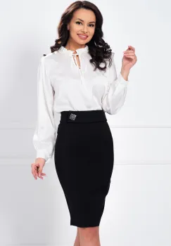 Fusta office conica neagra cu banda in talie si nasture argintiu imagine