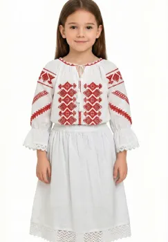 Fusta traditionala fetita alba din bumbac imagine