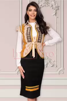 Fusta Venezia neagra conica cu insertie galben mustar si auriu imagine