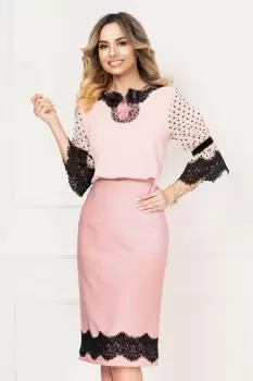 Fusta Venezia rose conica cu dantela neagra aplicata la terminatie imagine