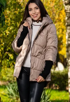 Geaca dama crem matlasata Denisa cu mansete din tricot si gluga imagine