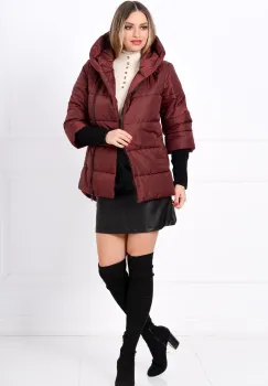 Geaca dama grena matlasata Anca cu mansete din tricot si gluga imagine