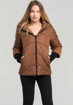 Geaca dama matlasata maro Denisa cu mansete din tricot si gluga imagine