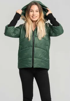 Geaca verde matlasata Denisa cu mansete din tricot si gluga imagine