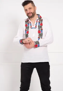 Ie barbateasca alba din bumbac cu broderie florala imagine