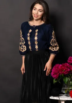 Ie bleumarin traditionala Savanna cu gladiole brodate imagine