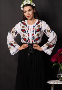 Ie dama alba din bumbac Raquel cu broderie florala imagine