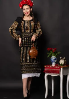 Ie dama neagra Rafira cu broderie traditionala cu simbolul rombului imagine