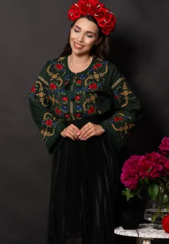 Ie dama verde din bumbac Raquel cu broderie florala imagine