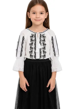 Ie fetita alba din bumbac Claudita cu broderie traditionala imagine