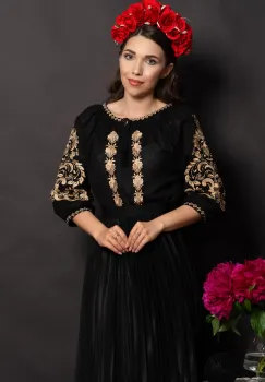 Ie neagra traditionala Savanna cu gladiole brodate imagine