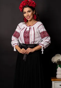 Ie traditionala alba din bumbac Gentiana cu broderie inpirata din folclor imagine