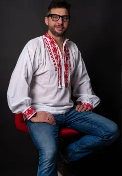 Ie traditionala barbati din bumbac Dorian cu broderie rosie imagine