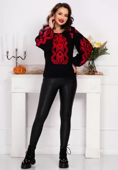 Ie traditionala neagra Effect cu broderie rosie imagine