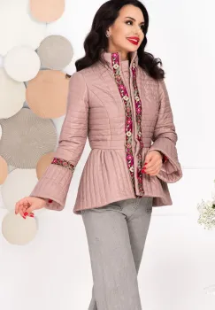 Jacheta dama rose cu broderie si peplum imagine