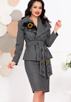 Jacheta eleganta gri din stofa cu broderie hand made imagine