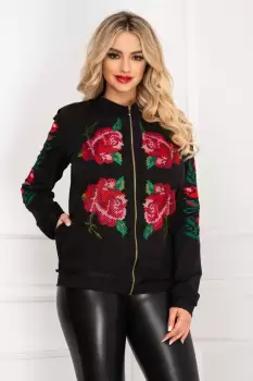 Jacheta Venezia neagra din bumbac cu broderie colorata traditionala imagine