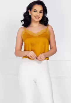 Maiou din satin mustar cu dantela aplicata imagine