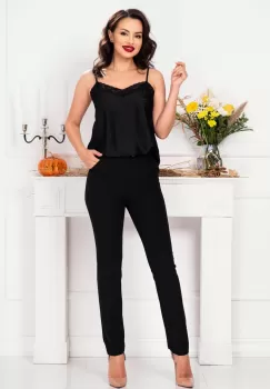 Maiou din satin negru cu dantela aplicata imagine