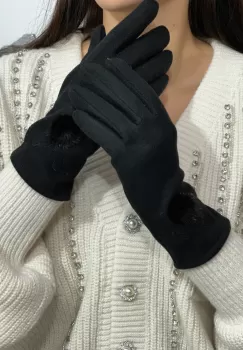 Manusi dama Ania negre cu puf din blanita eco imagine