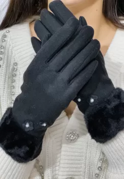 Manusi elegante Gilda negre cu blanita si flori decorative imagine