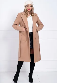 Palton dama camel lung Adelina cu buzunare maxi imagine