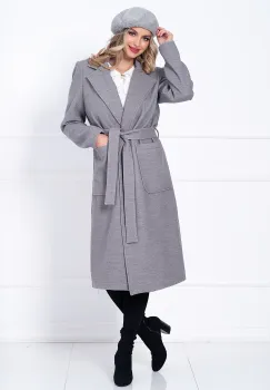 Palton dama gri lung Adelina cu buzunare maxi imagine