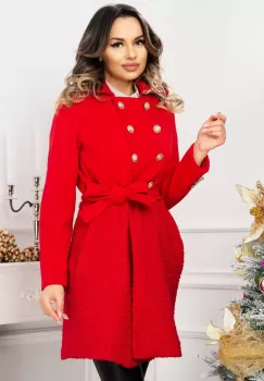 Palton dama rosu elegant cu nasturi aurii imagine