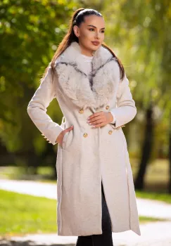 Palton din stofa bej matlasat Amarah cu blana ecologica imagine