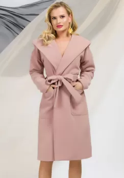 Palton elegant Pretty Girl rose cu gluga si cordon imagine