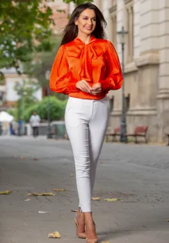 Pantaloni albi conici cu talie inalta imagine