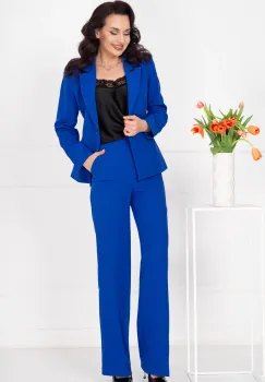 Pantaloni dama albastrru royal office drepti cu talie inalta imagine